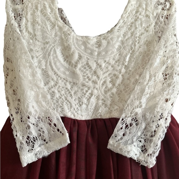Girls’ Vintage Floral Lace Tulle Tutu 3/4 sleeve knee short. Burgundy size 4T - Picture 2 of 10